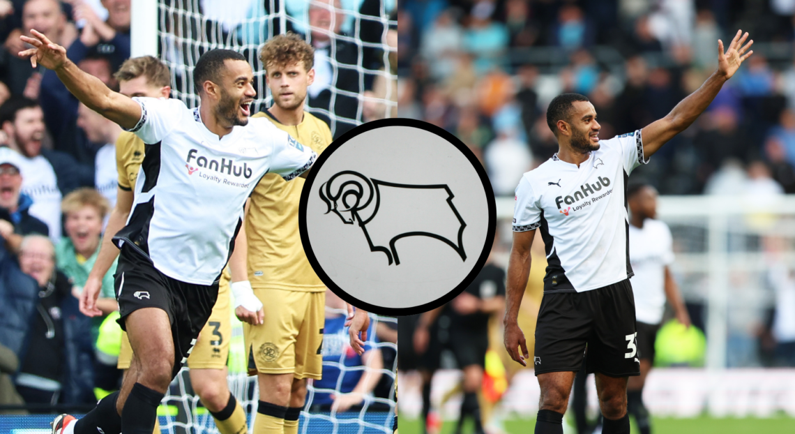 An image featuring Curtis Nelson and the Derby County badge.