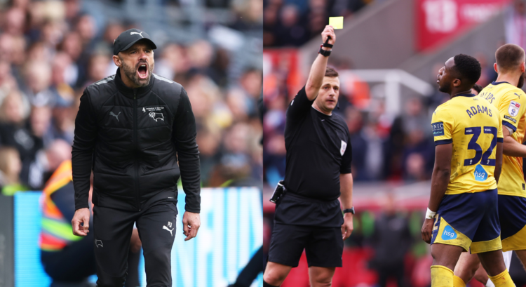 An image featuring Paul Warne and the match officials.